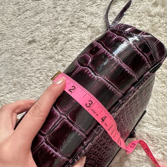 Purple Genuine Leather Crocodile Embossed Patent Purse Crossbody Bag Eggplant - Picture 5 of 11